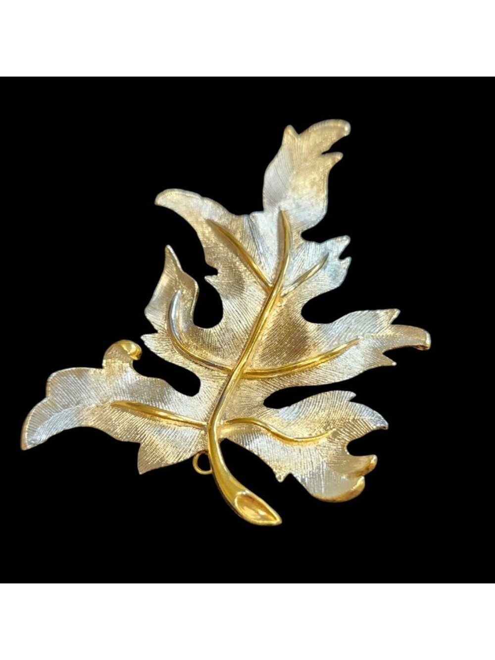 Vintage Judy Lee Gold & Silver Tone Abstract Leaf Pin Brooch Textured & Polished